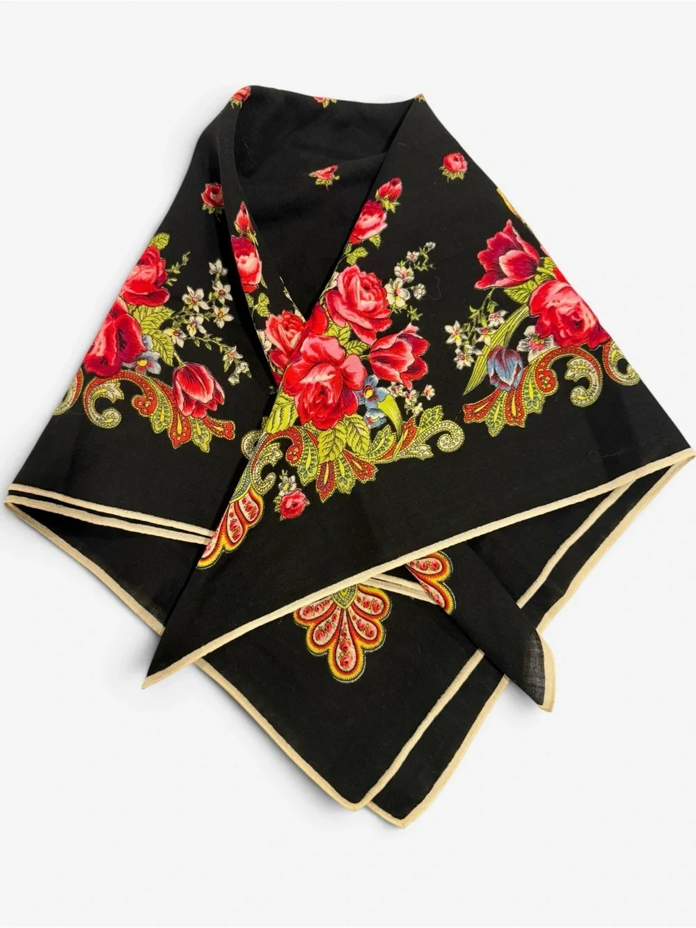 Floral Folk-Style Scarf Estate Sale Scarf